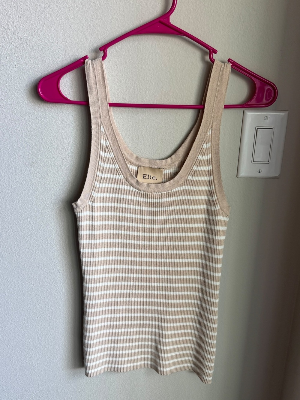 Elie Tahari Beige and White Striped Ribbed Tank